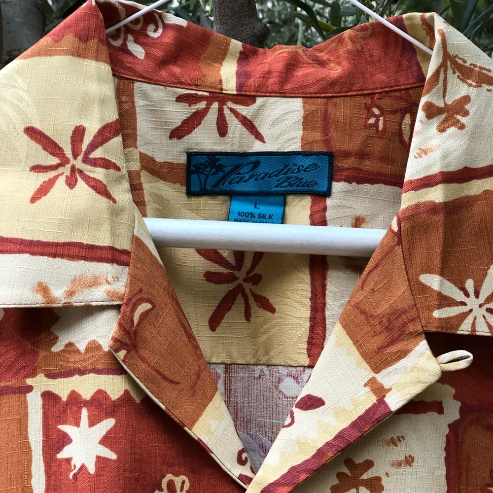 NW 100% Silk Paradise Blue Shirt, Size L